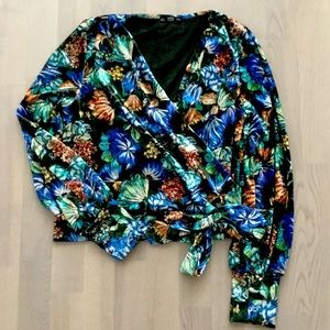 Zara floral velvet faux wrap comfy kimono style lounge top